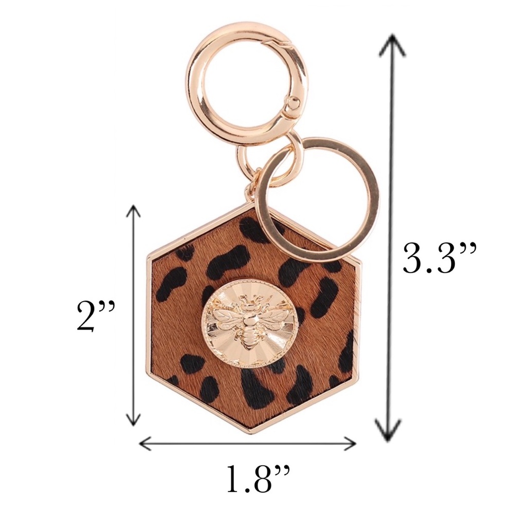 Gorgeous Golden Bumblebee and Leopard Hexagon Keychain Charm - Picture 16 of 16